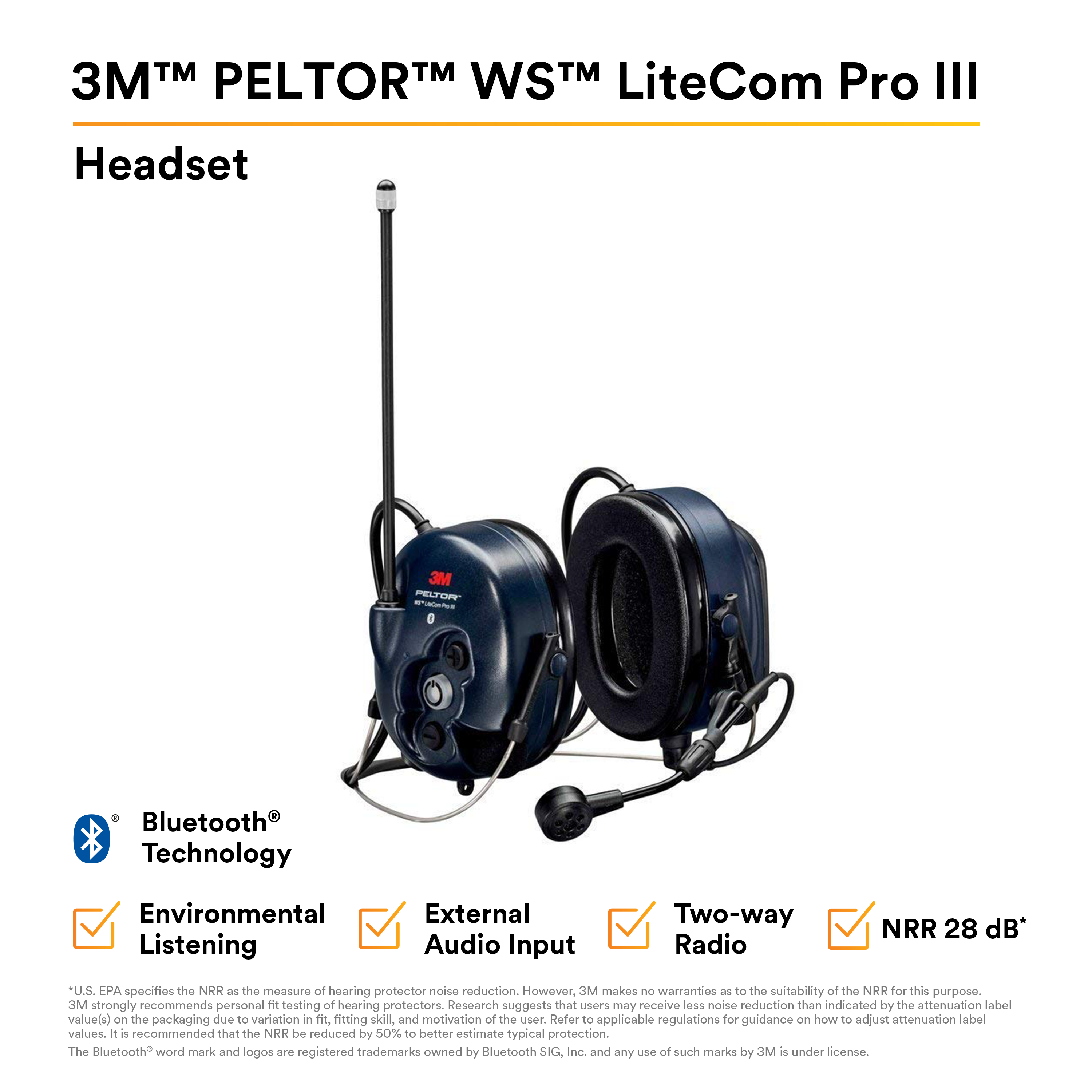 3M Peltor WS LiteCom Pro III Headset - Neckband | 70 Channel Programmable Digital Radio 3M