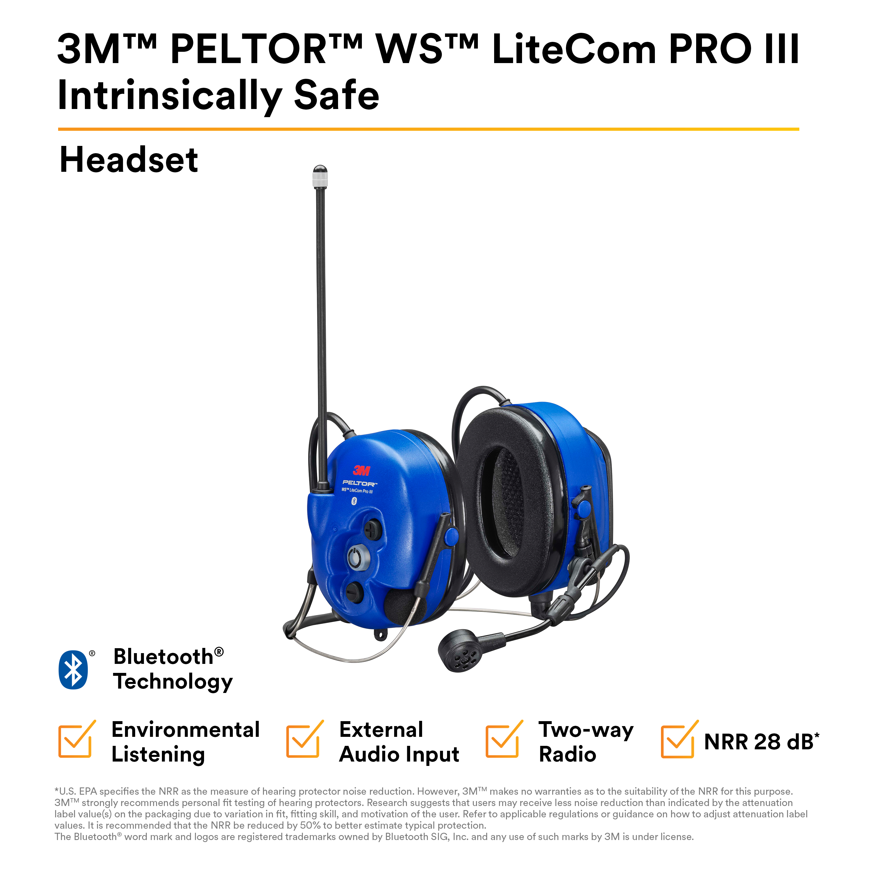 3M PELTOR WS LiteCom PRO III Headset - NeckBand- Intrinsically Safe - MT73H7B4D10NA-50 3M