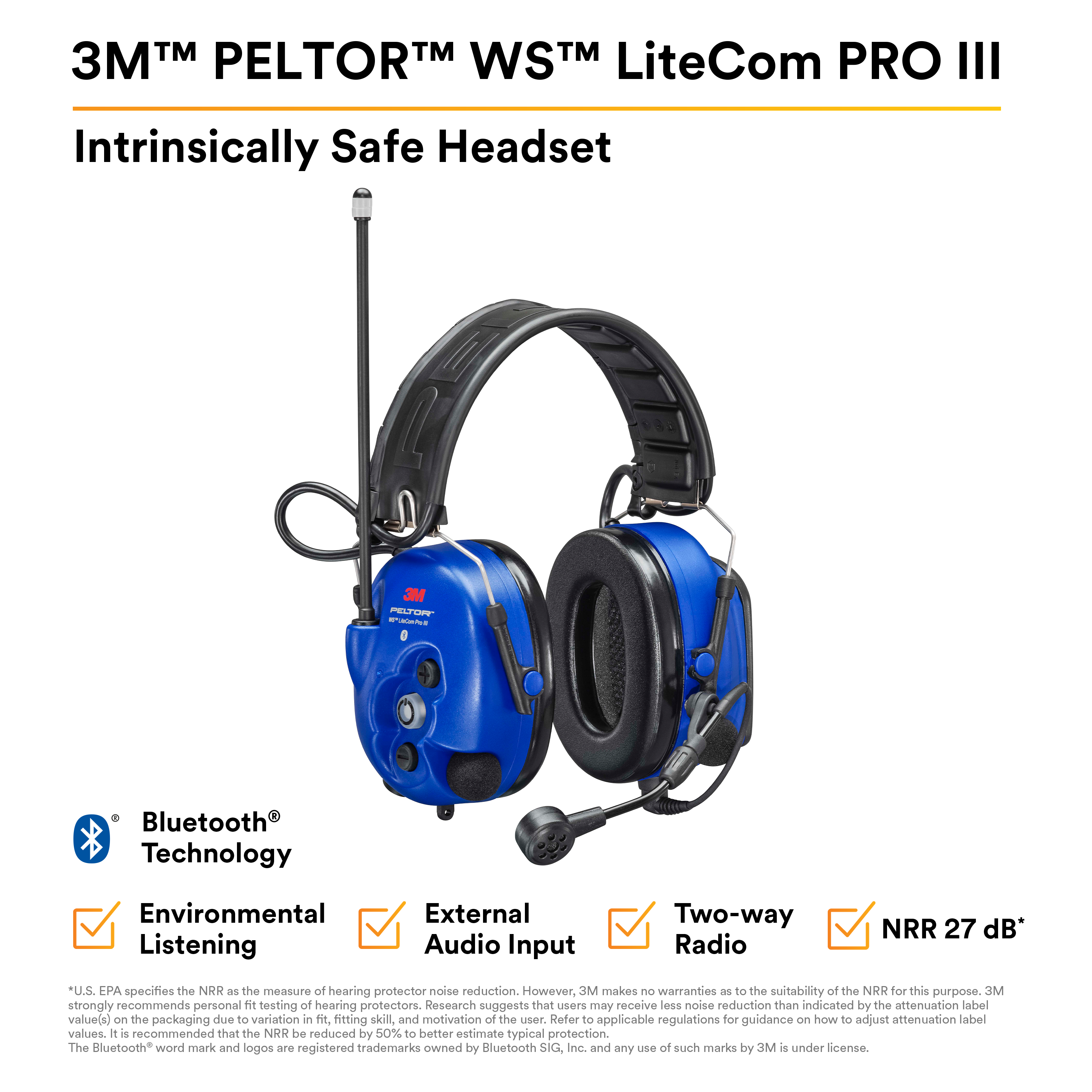 3M Peltor WS LiteCom Pro III Headset Headband | Intrinsically Safe | Programmable Radio & Bluetooth 3M