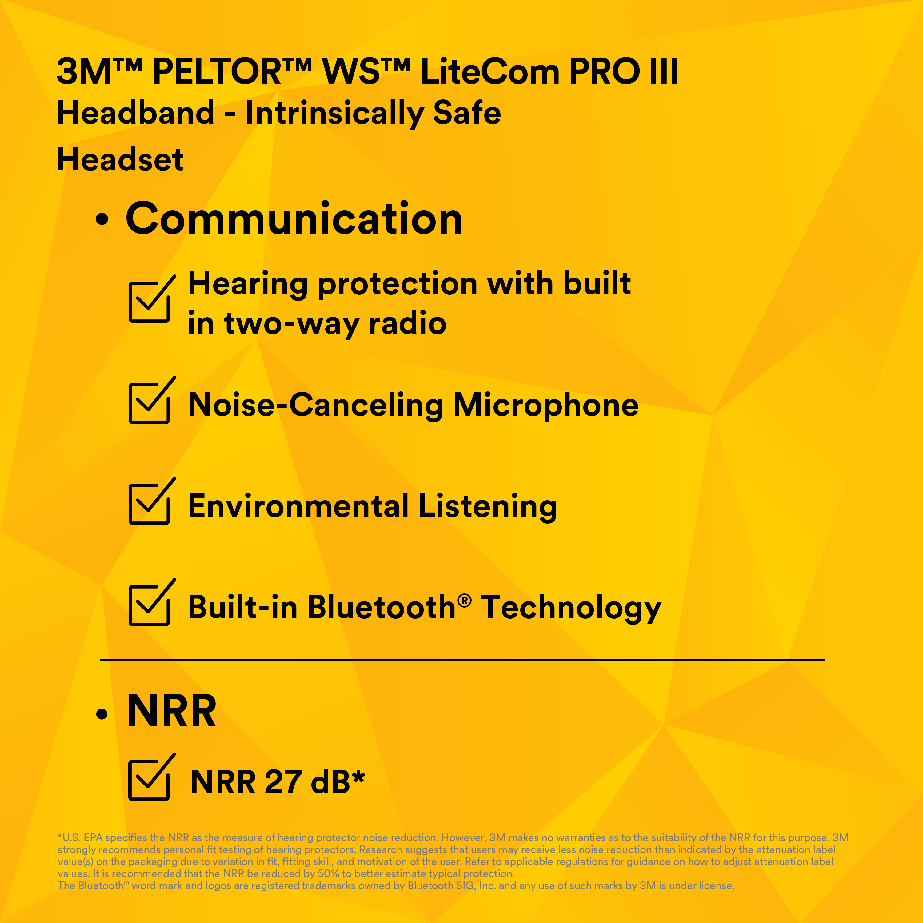3M PELTOR WS LiteCom PRO III Headset - Headband - Intrinsically Safe - MT73H7F4D10NA-50 3M