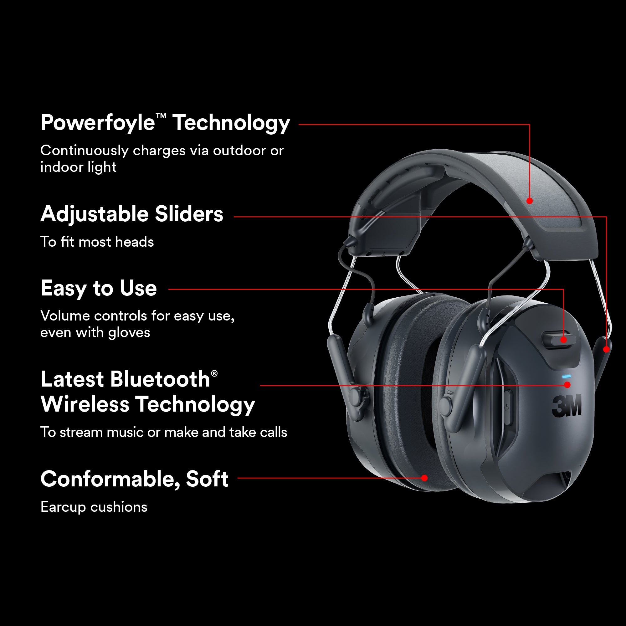 3M™ WorkTunes™ Connect + Solar Wireless Hearing Protector with Bluetooth® Technology 90573-DC 3M