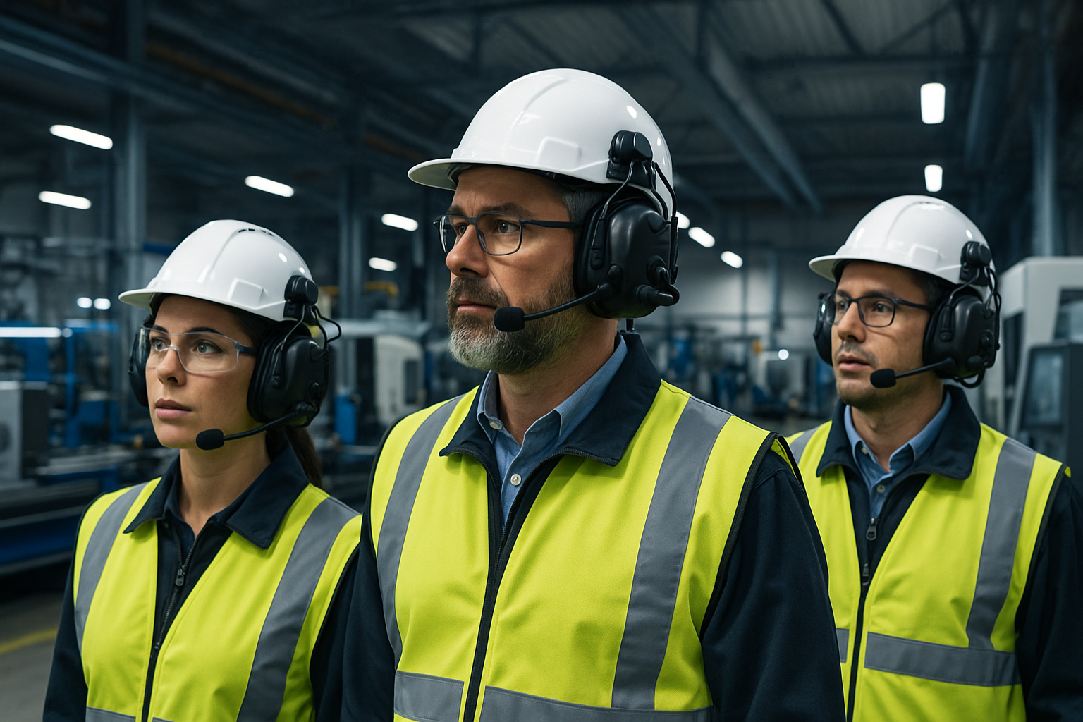 Factory Tour Portrait Banner with Industrial Personnel
