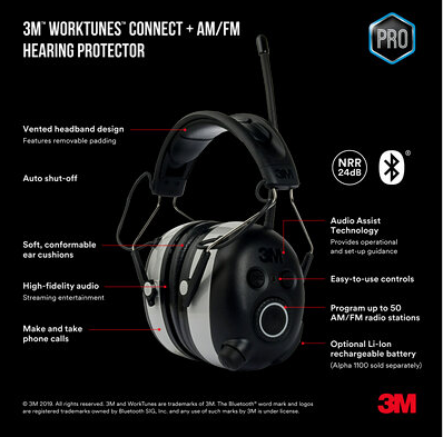 3M WorkTunes Connect Headset with AM/FM Radio & Bluetooth 3M