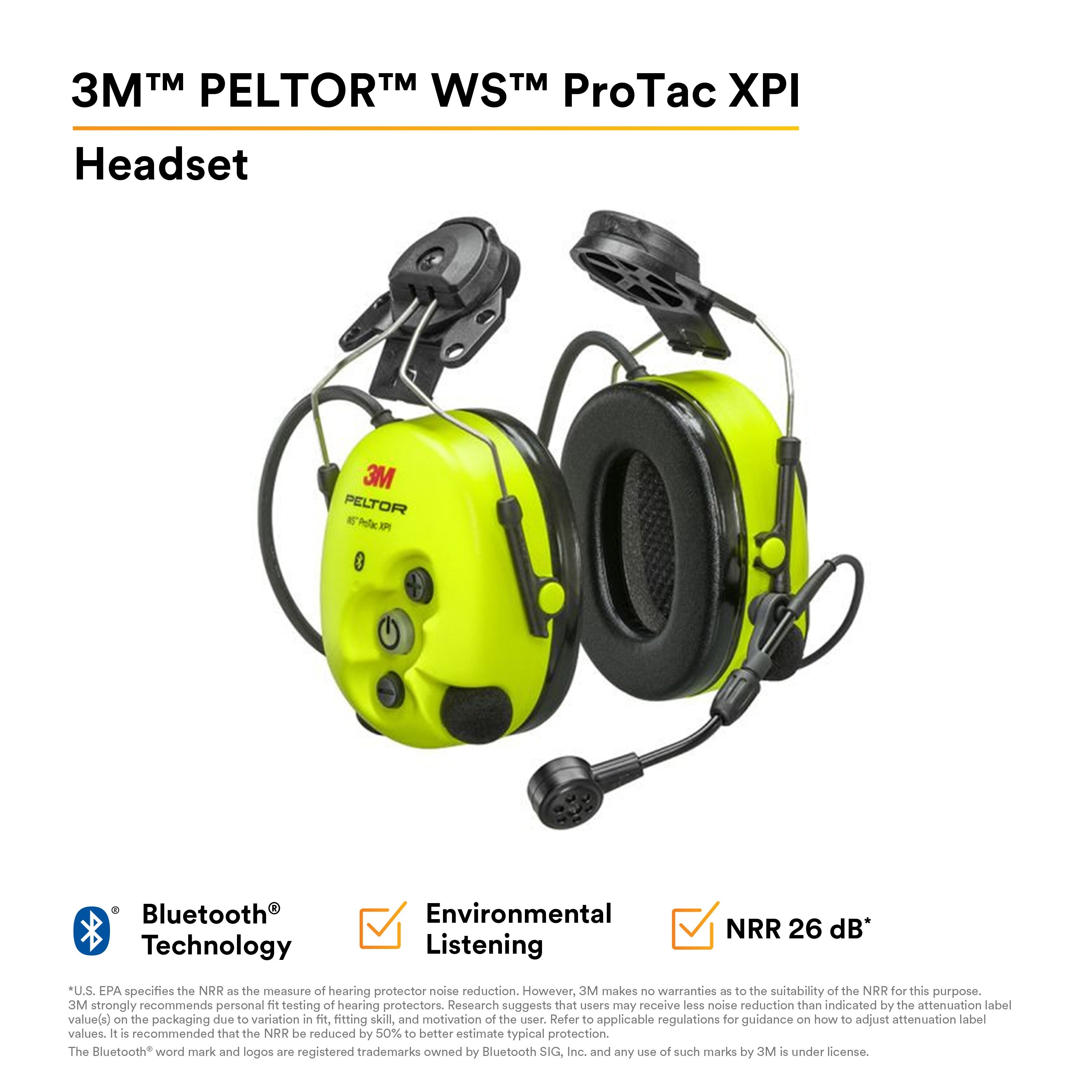 3M PELTOR WS ProTac XPI Headset Hard Hat Attached MT15H7P3EWS6-111, FLX2 3M