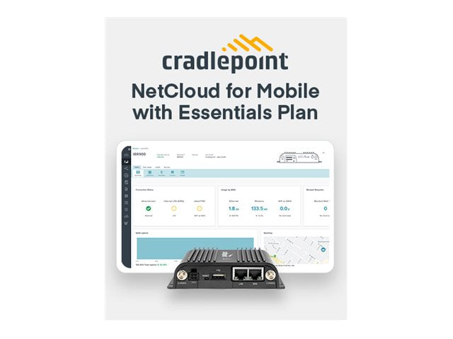 CradlePoint 3 Year NetCloud Essentials for Mobile Routers LTE Advanced Pro + 24x7 Support With IBR900 (1200Mbps modem), no AC power supply or antennas Cradlepoint