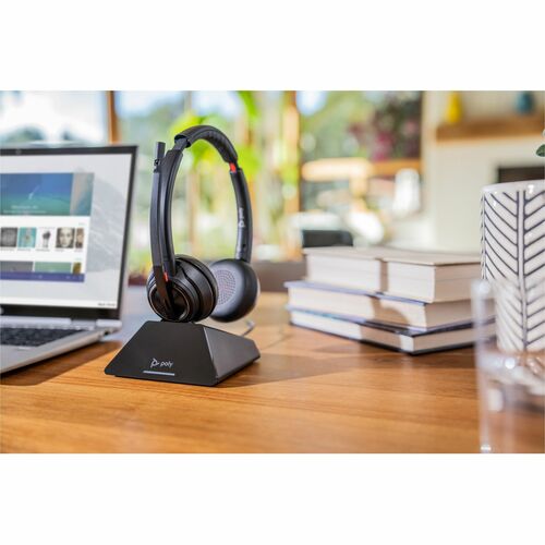 Poly Savi 8220 UC DECT USB-A Headset - Stereo - True Wireless - Bluetooth/DECT - 450 ft - 20 Hz - 20 kHz - On-ear - Binaural - Open - Omni-directional, Noise Cancelling Microphone - Noise Canceling - Black