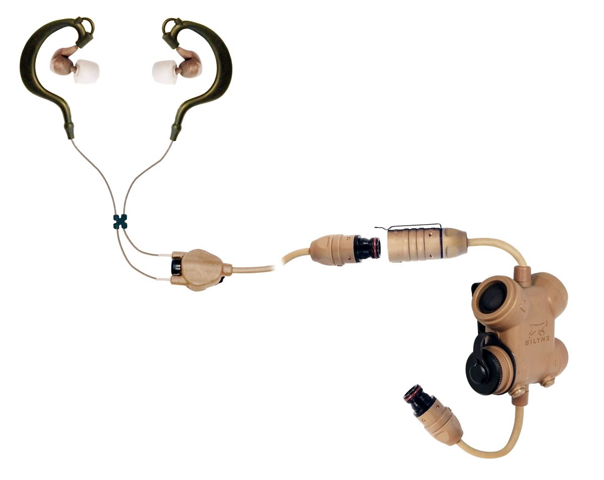 CLARUS Kit: Clarus Control Box, In-Ear Headset with in-ear mic, Motorola HT1250 cable adaptor. TAN
